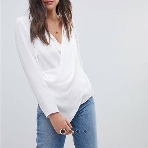 Long sleeve top with wrap plunge neck